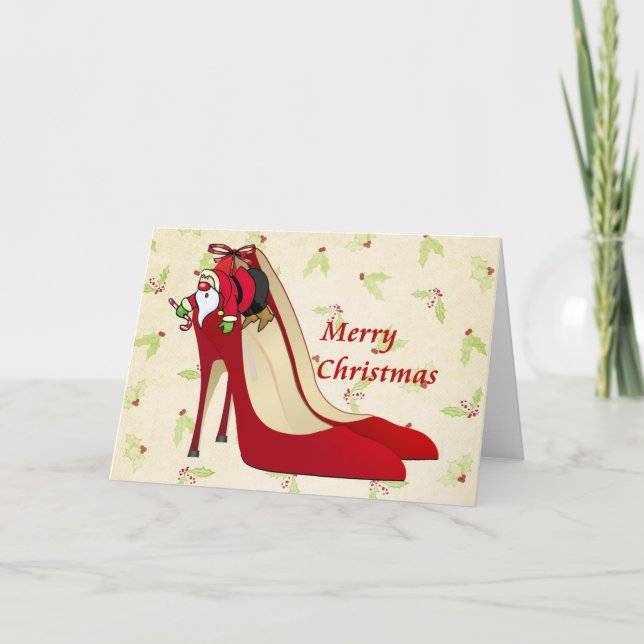 Red High Heel Shoes/Santa Elf Helgkort (Framsida)