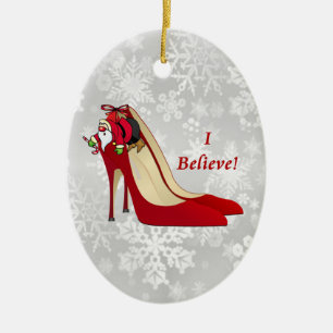 Red High Heel Shoes / Santa Elf / Jag tror! Julgransprydnad Keramik