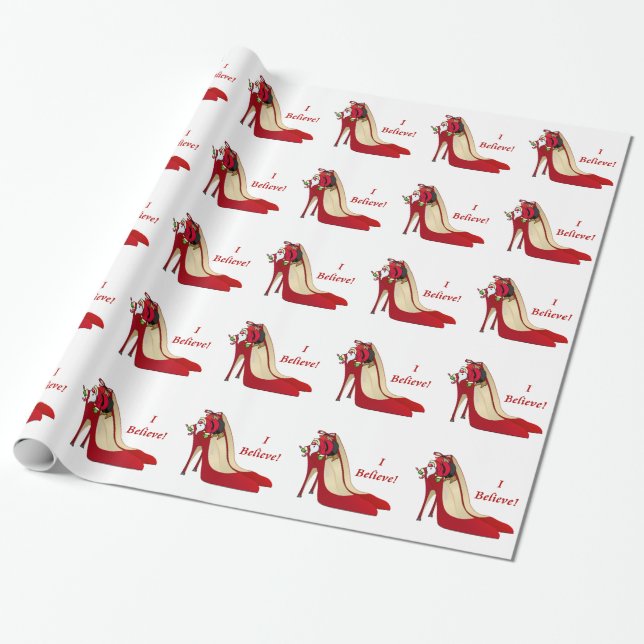 Red High Heel Shoes / Santa Elf / Jag tror! Presentpapper (Utrullad)
