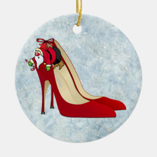Red High Heel Shoes/Santa Elf Julgransprydnad Keramik