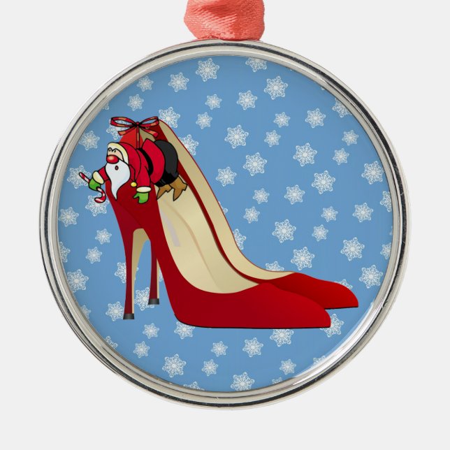 Red High Heel Shoes/Santa Elf Julgransprydnad Metall (Framsidan)