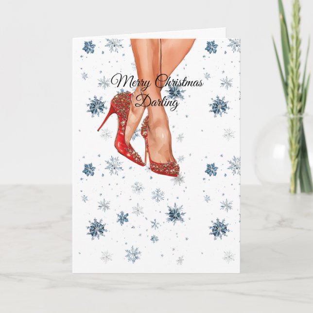 Red High Heels Female Legs Christmas Kort (Framsida)