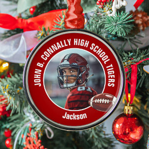 Red High School Football Player Photo jul Julgransprydnad Metall