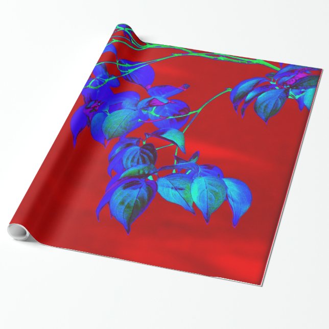 Red Himlar Blue Lövs Wrapping papper Presentpapper (Utrullad)
