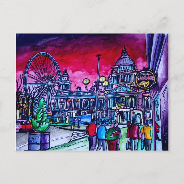 Red Himmel över Belfast City Hall Vykort (Framsida)