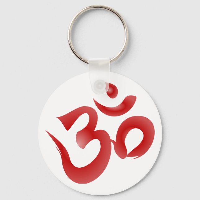 Red Hindu Symbol Om Aum Devanagari Calligraphy Nyckelring (Framsida)