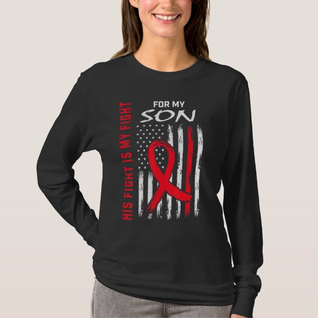 Red His Fight is my Fight Son Heart Disease Awaren T Shirt (Framsida)
