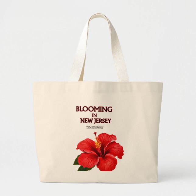 RED HISBICUS FLORAL JUMBO NEUTAL CANVAS TOTE  TYGKASSE (Framsidan)
