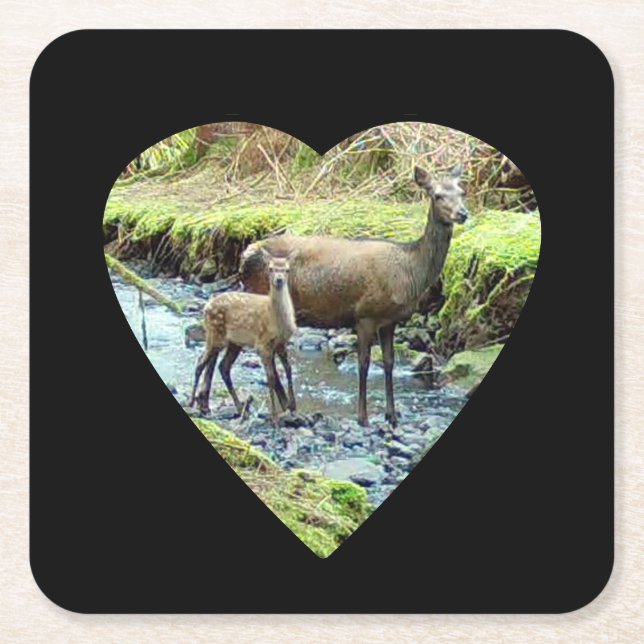 Red Hjort Doe och Baby Hjort Papper Underlägg (Framsidan)