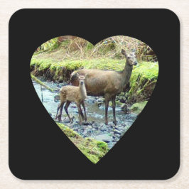 Red Hjort Doe och Baby Hjort Papper Underlägg Kvadrat