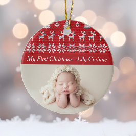 Red Hjort Träd Mönster Baby 1: Julfoto Julgransprydnad Keramik