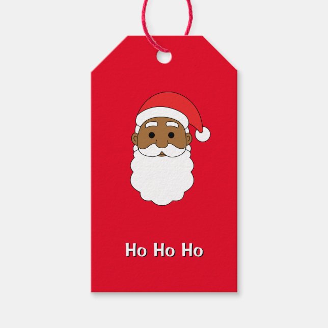 Red Ho Ho Ho African American Jultomten Family Presentetikett (Framsidan)
