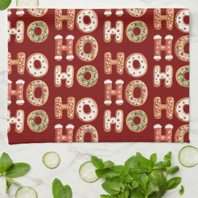 Red Ho Ho Ho Gingeregentligen Cookie-jul Kökshandduk (Vikta)