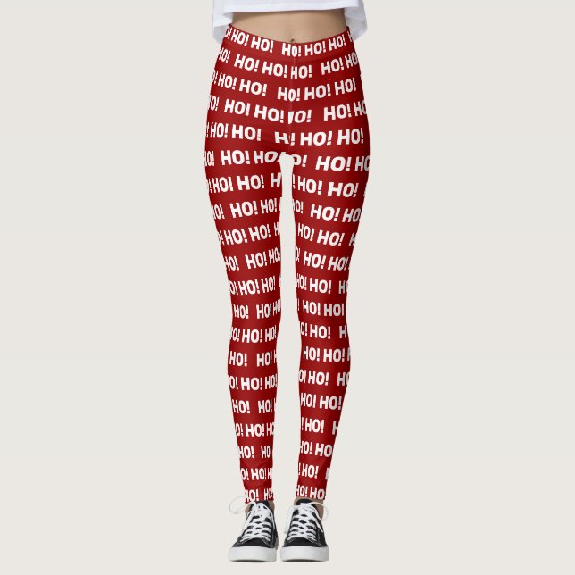 Red HO! HO! HO! Juli Typografi Mönster Leggings (Framsida)