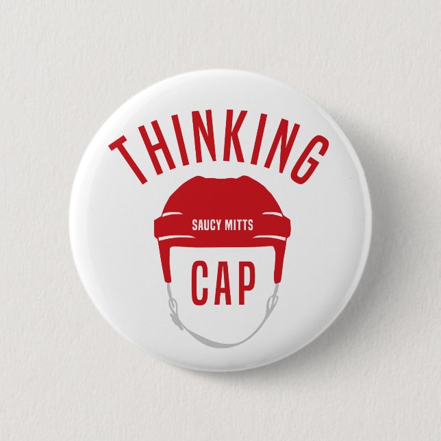 Red Hockey Helmet Thinking Cap Flair Button Knapp (Framsida)