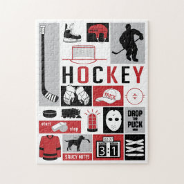 Red Hockey Inslag Stick Puck Player Pussel