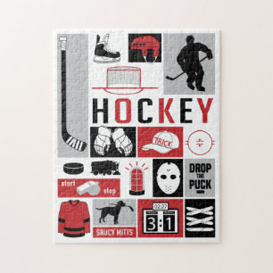 Red Hockey Inslag Stick Puck Player Pussel