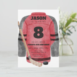 Red Hockey Jersey Birthday Sports Party Inbjudningar