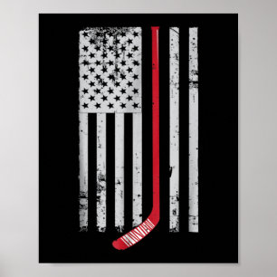 Red Hockey Stick American Flagga USA Hockey Poster