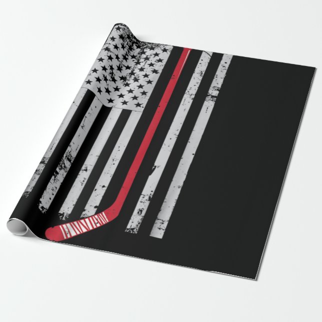 Red Hockey Stick American Flagga USA Hockey Presentpapper (Utrullad)