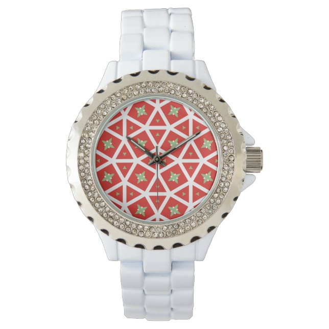 Red Holiday Geometric Star Design Armbandsur (Framsida)