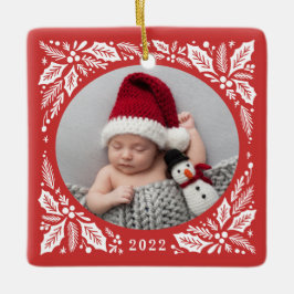Red Holly 2 Photo med jul i år Julgransprydnad Keramik