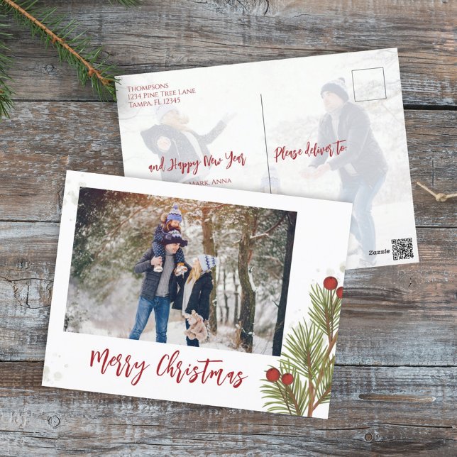 Red Holly Berries julfoto Helg Vykort (Skapare uppladdad)