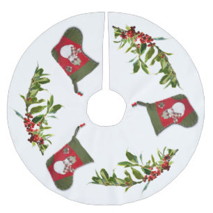 Red Holly Berries och julklapp i Snögubbe Julgransmatta Borstad Polyester