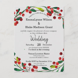 Red Holly Berries Wandeans Julafton bröllopsinbjud Vykort