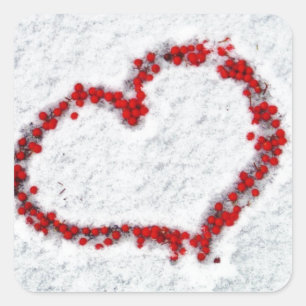Red Holly Berry Heart Fyrkantigt Klistermärke