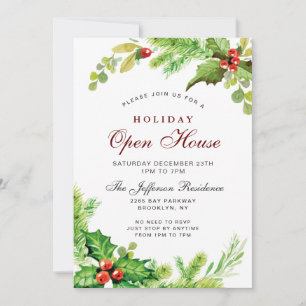 Red Holly Berry Helgdag Open House Inbjudningar