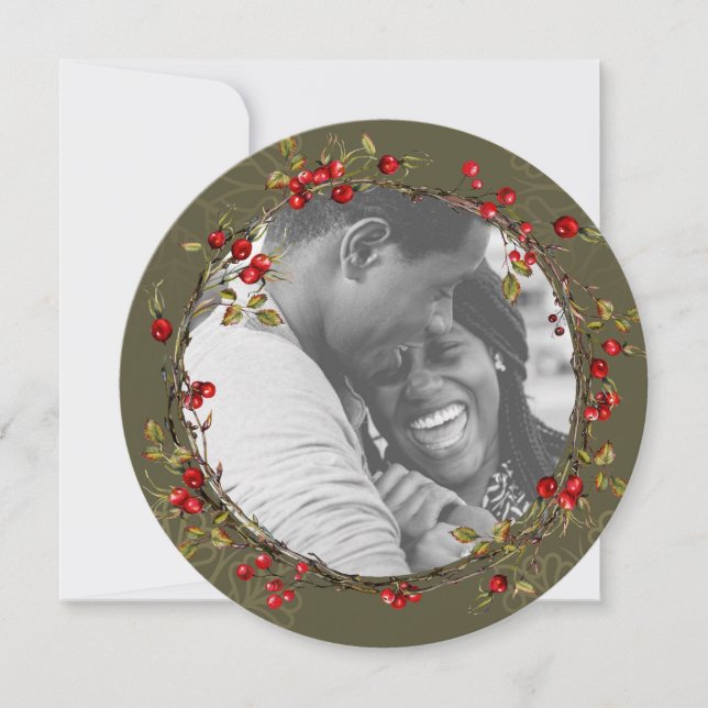 Red Holly Berry Wandeand Photo jul Julkort (Framsida)