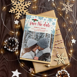 Red Holly Blue Snöflingor Photo jul Bröllop Spara Datumet