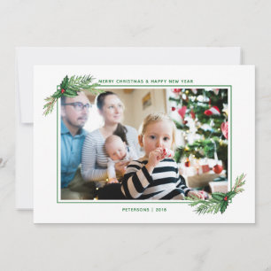 Red Holly Bouquet God jul Family Photo Julkort