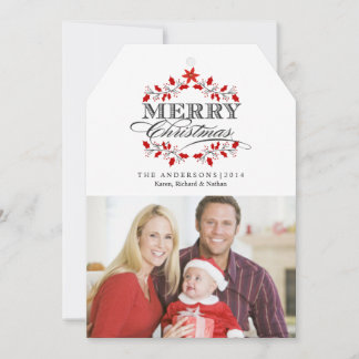 Red Holly Flat Photo Card-kort för jultypografi Julkort