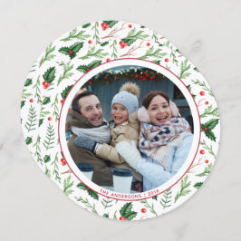 Red Holly Lämnar julfamiljen Photo Helgdag Inbjudningar