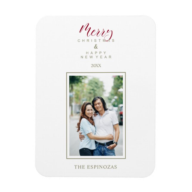 Red Holly Minimalist Chic Jul Photo Family Magnet (Vertikal)