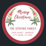 Red holly modern script God jul Runt Klistermärke<br><div class="desc">Det moderna manuset God jul holly. Modern och attraktiv professionell med contemporary pekdon. En liten elegans och stil.Anpassa med din monograminformation till att börja med,  namn och adress.</div>