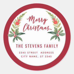 Red holly modern script God jul Runt Klistermärke