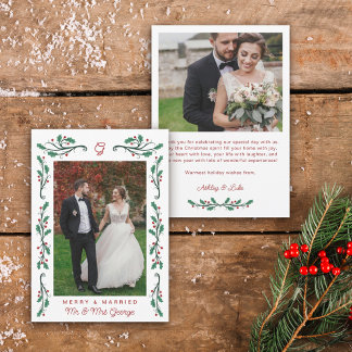 Red Holly Ram Merry & Married julfoto Julkort