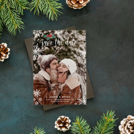 Red Holly Snöflingor Big Photo jul Bröllop Spara Datumet