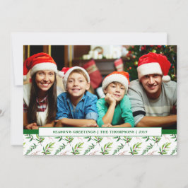 Red Holly Watercolor God jul Family Photo Julkort
