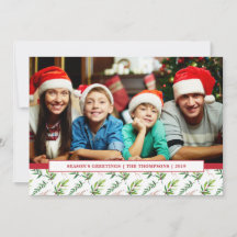 Red Holly Watercolor God jul Family Photo