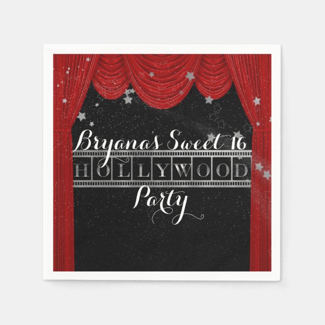 Red HOLLYWOOD Curtains & Silver Party Anpassningsb Pappersservett (Framsidan)