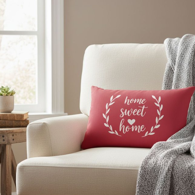 Red Home Sweet Home Heart Wreath Lumbar Pillow Lumbarkudde (Skapare uppladdad)