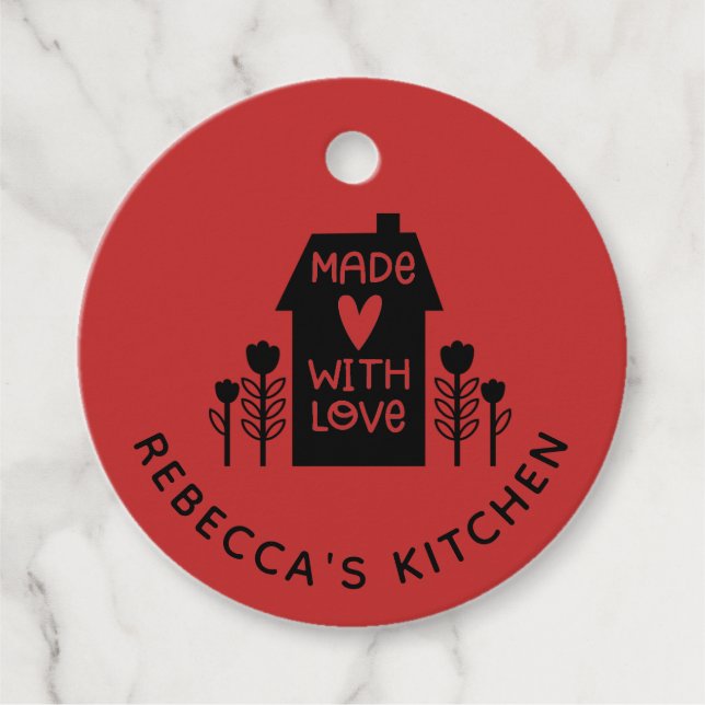 Red Homemade med Kärlek Gåvor Etiketter (Framsida)