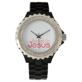 Red Hooking på Jesus Black Rhinestone Watch Armbandsur