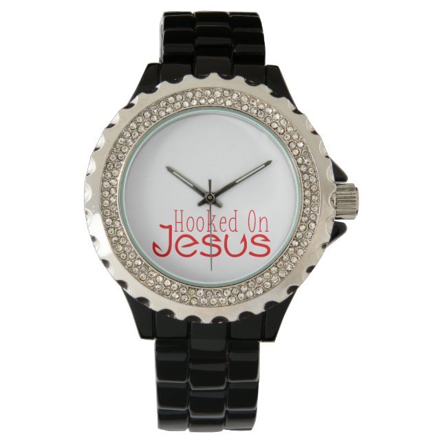 Red Hooking på Jesus Black Rhinestone Watch Armbandsur (Framsida)