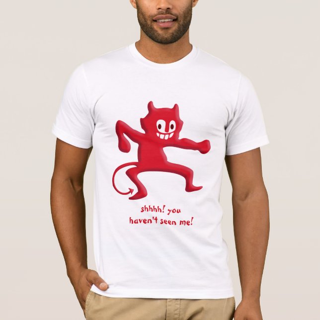 Red Horned Djävulen Imp med spetsen Svan Tee Shirt (Framsida)