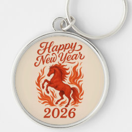 Red Horse 2026 Rund Silverfärgad Nyckelring